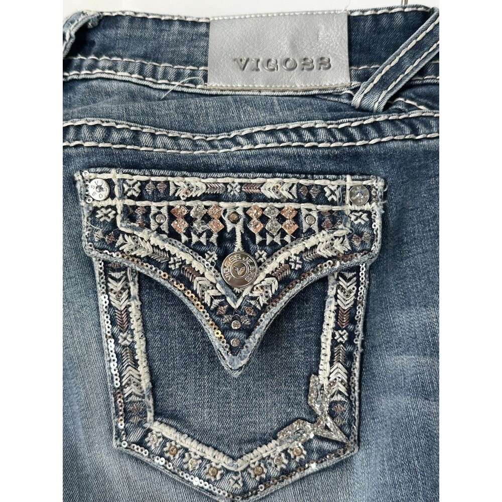 Vigoss Jeans Womens Size 33 The New York Boot Cut Stretch Rhinestones Fade Y2k